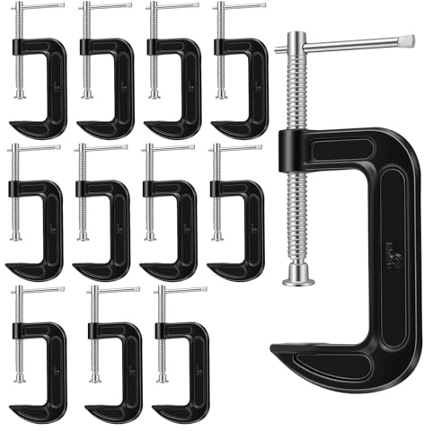 SOUJAP 3 Inch C Clamp, Cast Iron G Clamp for Woodworking and Welding, Black, 80mm Jaw Opening, 50mm Throat Depth, 12 Pack