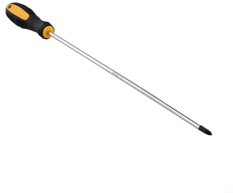 Juego de destornilladores ranurados y cruzados extendidos de 12 pulgadas con mango de goma ergonómico, eje de acero al cromo vanadio, para zonas de difícil acceso - 2 piezas (destornillador cruzado)
