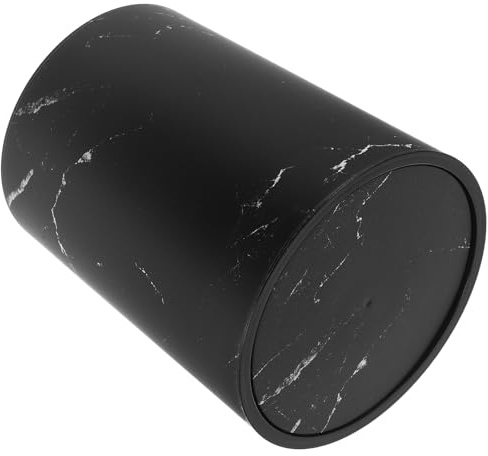 NUOBESTY Cubo de Basura con Tapa Abatible de Plástico Negro con Diseño de Mármol, Capacidad Pequeña, Anillo de Presión para Bolsa, Adecuado para Cocina, Baño y Oficina, Papelera Práctica