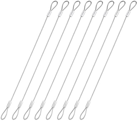 PATIKIL Safety Cable Lock 1.5mm x 20cm/0.66ft Stainless Steel Silver 8 Pcs | Braided Security Wire Rope Chain Lock,with Double Loop Electroplated Coated,for Luggage Light Picture Frames
