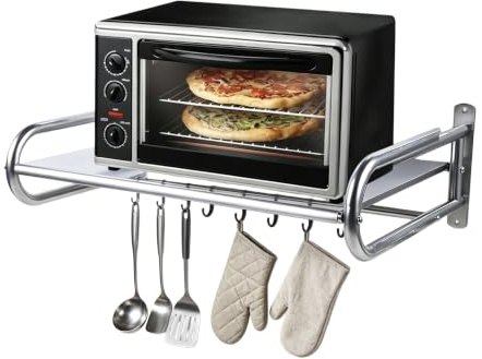 Jerool Stainless Steel Wall-Mounted Microwave Shelf, Wall-Mounted Storage Rack, Microwave Wall Shelf, For Kitchen Office Pantry Organizer