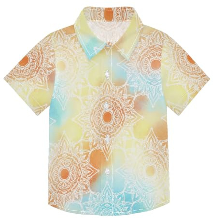 ODAWA Mandala färgglad barnknapp frontstängning tillbaka till skolan outfit pojkar polyester knapp upp skjorta