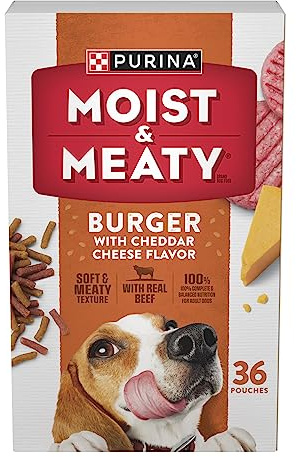 Purina Moist and Meaty Burger With Cheddar Cheese Flavor Dry Soft Dog Food Pouches - 36 ct. Pouch