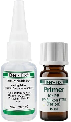 Ber-Fix PE PP PTFE Kunststoffkleber Set Werkstatt(20g + 15ml) | PE PP PTFE Kunststoffkleber Set Werkstatt(20g + 15ml): Systemlösung für schwer klebbare Kunststoffe: Primer