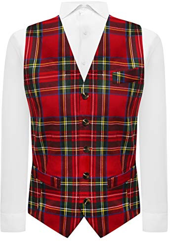 Gilet tailleur traditionnel en tartan écossais rouge et jaune de King & Priory, Stewart, pour la soirée Burns Night, Rouge, L