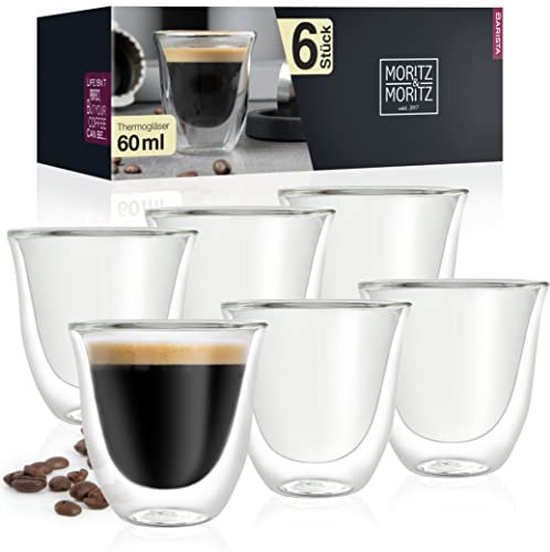 Moritz & Moritz Barista Napoli 6 x 60 ml Double Walled Espresso Cups - Espresso Glasses Set of 6 Hot and Cold Drinks - Dishwasher-Safe - Expresso Coffee Cup - Double Espresso Cup - Espresso Thermos