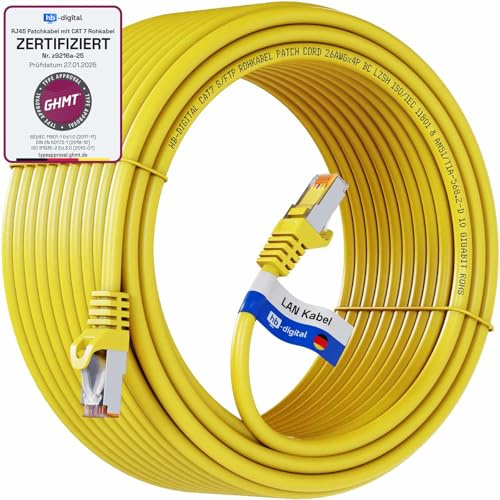 HB-DIGITAL 10m LAN Kabel RJ45 Patchkabel mit CAT 7 Rohkabel S/FTP - GHMT zertifiziert - 10 Gigabit Ethernet Netzwerkkabel Kupfer Profi PiMF für Patchpanel Switch PC Router - Gelb