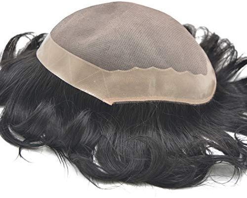 Hairnotion Herren Perücke Echthaar Schwarz 1b # Männer Toupet Echthaar 8X10 Haarsystem Mit Dicken Rand