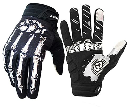 BRZSACR Skeleton Cycling Gloves Motorcycles Gloves Off-Road Vehicle MTB, Bicycle Gloves Shock Absorption Non-Slip Touch Screen Design,for Various Outdoor Sports (XL, White)