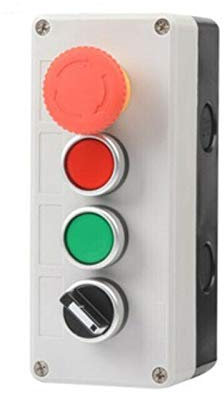 Estación de control de botón pulsador, 4 interruptores Interruptor de botón pulsador de hongo de parada/arranque (paquete de 1 - parada de emergencia + 2 autorretorno + interruptor giratorio)