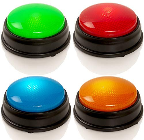 Learning Minds Answer Buzzers For Quizzes - Set of 4 Lights & Sounds Buzzers For Pub Quiz Games