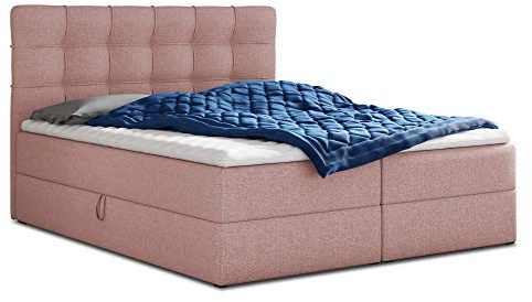 Sofnet Boxspringbett Best mit 2 Bettkästen, Doppelbett mit Bonell-Matratze und Topper, Polsterbett, Bett, Bettgestell, Stilvoll, Schlafzimmer (Pink (Inari 52), 140 x 200 cm)