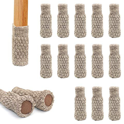 16Pcs Chair Leg Socks with Felt Pads Knitted High Elastic Furniture Floor Protectors Non-Slip Chair Table Feet Socks Khaki