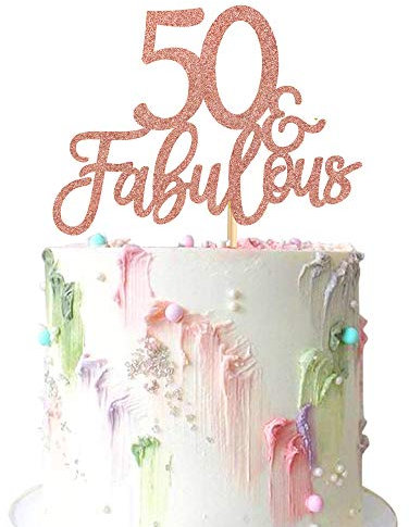 3Pcs 50 & Fabulous Cake Toppers for Birthday and Anniversary Party Decorations - Happy 50th Celebration Supplies