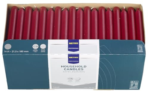 METRO Professional Tafelkerzen, Paraffin, Ø 2.15 x 18 cm, 6 Stunden Brenndauer, bordeaux, 144 Stück