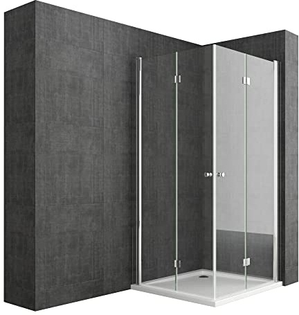 Durovin Bathrooms L Shape Square Frameless Shower Cubicle, Double Bifold Shower Doors - 6mm Safety Glass - 700 x 700mm (WXD)