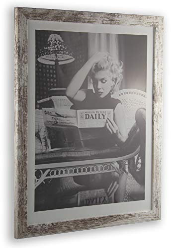 Orion Deluxe Bilderrahmen Posterrahmen 98x75 cm Puzzlerahmen Weiss Vintage Shabby Chic Kunstglas Klar Hintergrund Weiss