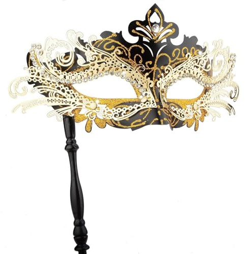 Hoshin Maschera Carnevale Donna Adulti, Maschere Veneziane con Bastone Ideale Mezzo Viso per Venezia e Il Fantasma dell'Opera