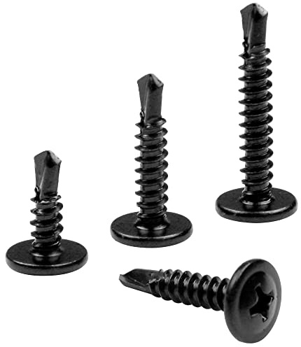 410 Stainless Steel #8 Self Drilling TEK Screw Assortment Kit, Wafer Head Phillips & Modified Truss Head, Self Drilling Sheet Metal Screws, Black Dacromet Coated Screws, Length 1/2 3/4 1 150 PCS