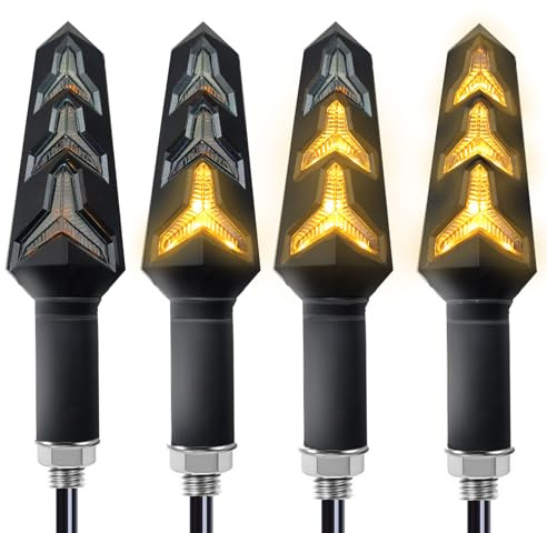 VRWEARE 4PCS Universal Motorcycle Turn Signals LED 12V 3 Wire Flowing Indicator Lights 14 Bulbs Compatible with Motorbike Scooter Quad Cruiser Yamaha Harley Suzuki Off Road