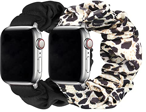 Meideli 2 Pack Pattern Printed Fabric Wristband Compatible with Apple Watch scrunchie Strap, Scrunchie Elastic Strap Compatible with Apple iWatch Sery 10 9 8 7 6 5 4 SE