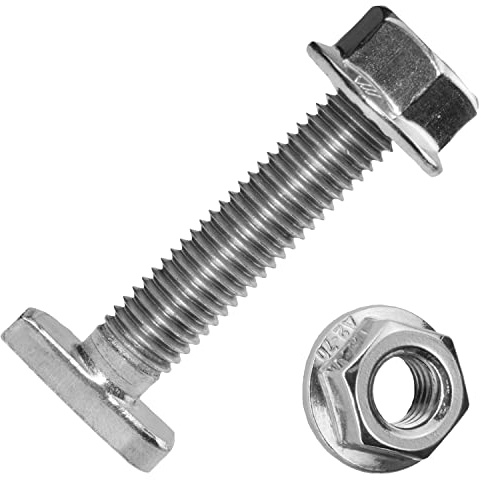 Techtanium Hammerkopfschrauben M10 x 50 mm [für Montageschiene Typ 28/15] inkl. Flanschmuttern M10 aus Edelstahl A2 (10 Stück) | Ankerschrauben & Sechskantmuttern mit Flansch | DIN 6923