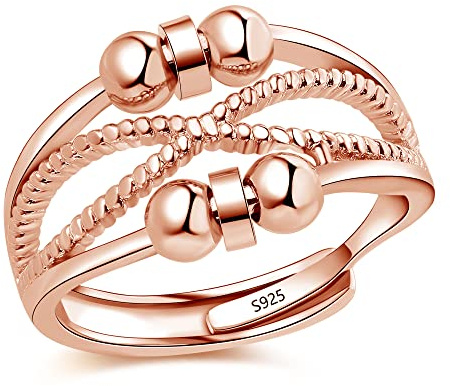 Zolkamery Silber Anxiety Rings, 925 Sterling Silber Damen Angst Ring, Offen Einstellbar Anti-Angst Dekompressionsringe, Unendlichkeit Spinner Fidget Ring mit Band, Unisex Zappelring Stressringe