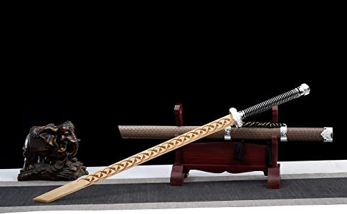 STARMS Tang Dao Aus Natürlichem Bambus, 110 cm Langes Chinesisches Klassisches Schwert Für Kendo-Training, Cosplay, Display, Sammeln/Silver+Brown/110Cm