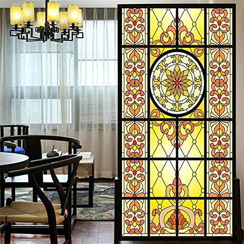 LXDWEI Pellicola per finestre privacy stile chiesa europea vetro colorato senza colla adesione statica adesivi decorativi per finestre smerigliati 19,7''x55,1''(50x140cm)