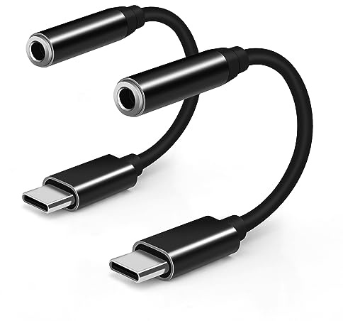 Seminer Adaptador de USB-C a Conector de Auriculares de 3,5 mm (Pack de 2), Adaptador de Auriculares Aux a USB C de Tipo C a 3,5 mm Aux Compatible con Samsung Galaxy, iPad Pro, MacBook(Negro)