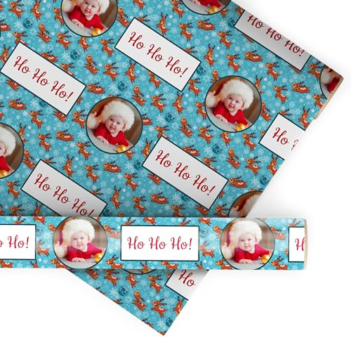 wandmotiv24 Geschenkpapier personalisiert, 100 x 210cm, 2.1 qm, Foto und Text anpassen, Weihnachten, Rentier, Fotogeschenk, Geschenk für Freunde und Familie M0059