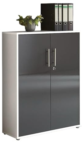 Aktenschrank TABOR abschließbar Büroschrank in diversen Farbvarianten (weiß/anthrazit Hochglanz)