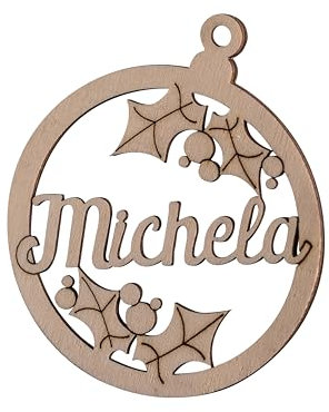 Palline di Natale in legno personalizzate con nome. Ornamenti e decorazioni natalizie- Idea Regalo addobbi per albero di Natale da appendere personalizzati in legno 10 cm. (moderno)