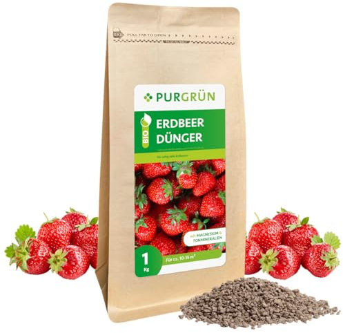 Purgrün® Bio-Erdbeerdünger 1 kg – Organisch-mineralische Rezeptur – Feinkörniges Krümelgranulat – NPK 6+3+8 – Mit Magnesium für saftige, süße Erdbeeren – Verbessert die Bodenqualität
