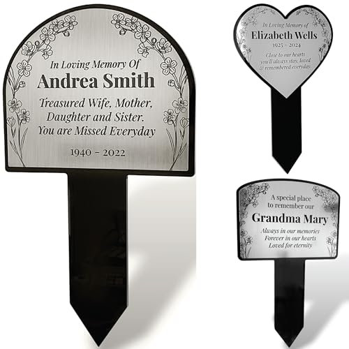 Extra Large Personalised Engraved Garden Memorial Stake Plaque - Forget-me-not flower design - Send us your text and we will design for you! (Extra Large Arch Silver)