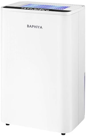 BAPHIYA Dehumidifier for Home Damp with 2.5L Tank, Low Energy Auto Dehumidify Quiet Small Dehumidifier with Digital T& H Display/Anion/Photocatalyst/Auto Defrost, Perfect for Wardrobe