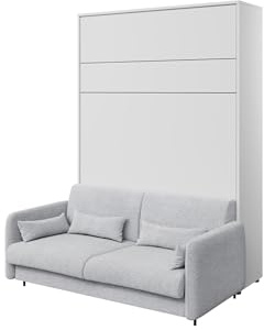 MEBLINI Schrankbett mit Sofa Bed Concept - Wandbett mit Lattenrost - Klappbett mit Schrank - Wandklappbett - Murphy Bed - BC-01-140x200cm Vertikal - Weiß Matt/Grau