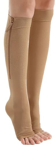 Mdrcg 20-30 mmHg Stützstrümpfe Kompressionssocken Mit Reißverschluss Klasse 2 Compression Socks Herren Damen Krampfadern,Hautfarbe,L
