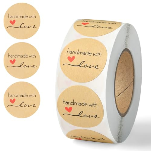 500PCS Handmade with Love Stickers, Kraft Made with Love Tags 1 Inch(25mm) Seal Labels Self-Adhesive for Baked Packaging Envelope Homemade Gift Small Business