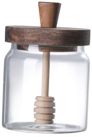 rockible Pot à miel de ruche en verre, récipient de stockage de miel avec couvercles et cuillère en bois, Pot à miel transparent en verre de 14 pour le sucre