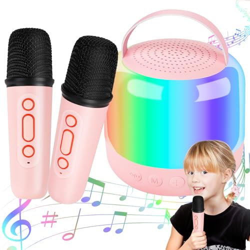 Dhapy Karaoke Machine for Kids & Adults,Portable Kids Karaoke Machines with LED Light and Voice Changing Effects,Girls Toys Birthday Gifts for Kid,Family Home Party(Pink&2 Mic)