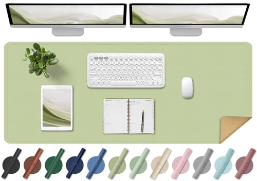 BLESWIN Schreibtischunterlage - Doppelseitige Kork- und Leder-Schreibtischunterlage, Maus- & Tastaturmatte, Rutschfeste Schreibtischschutzmatte für Computer-Matte und Laptopmatte (Matcha, 120x43CM)