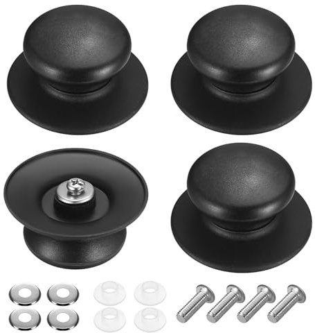ONEWEST 4 Stücke Topfdeckelgriff Mit Schraubbeschlägen, Isolierter Griff für Wasserkocher, Bratpfanne, Topfdeckel - Schwarz