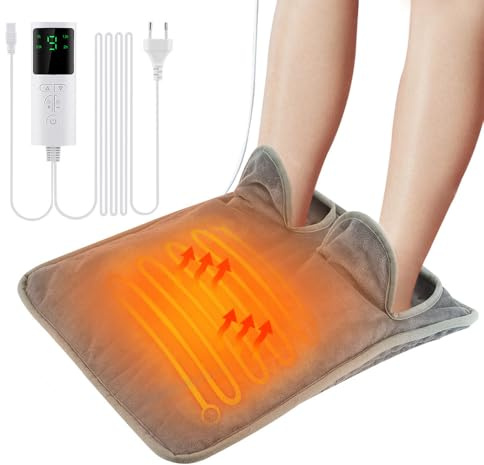Vmxlso Calienta Pies Electrico, Calentador de Pies Eléctrico, con 9 Niveles de Temperatura y 4 Temporizadores, Lavable Calienta Pies Gris, para Hombres y Mujeres