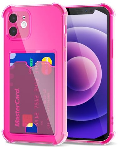 Svanove per iPhone 12 Mini Custodia con Slot, Trasparente con Porta Carte Fotocamera Case Protettiva, Sottile Protezione Silicone Portafoglio Cover Antiurto Slim Custodia, Rosa Caldo