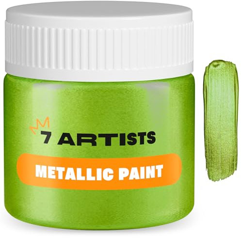 7 Artists Green Metallic Acrylic Paint 50 ml | Iridescent Glitter | Poster Paint | Pearlescent Dark Sage | 50 ml