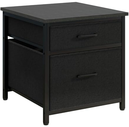 YMYNY Mini Fridge Stand with Storage, Mini Fridge Cabinet with Fabric drawers, 250lbs Heavy-Duty Compact Refrigerator Table, Coffee Bar Shelf, for Home, Office, Bedroom, Black HBR008B