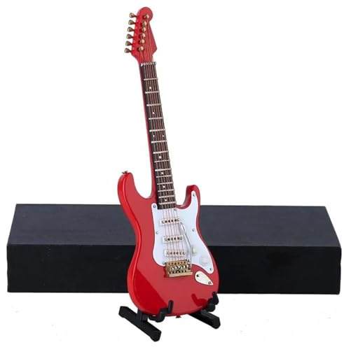 Accessoires De Décoration Intérieure Mini Guitare Électrique Quatre Couleurs Et Tailles Modèle Avec Étui Et Support Cordes Populaires Conception D'instruments(Red,14cm)