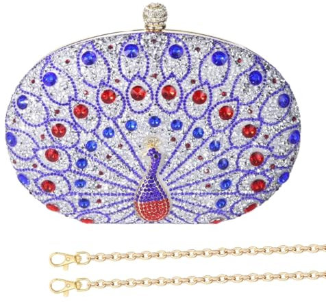 MZRAN Taschen für Damen, Abendtasche, Pfauen-Handtasche, glitzernde Schultertasche, Crossbody-Tasche, für Cocktail, hellblau