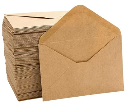 100 Stück Kraftpapier, DIN C6 Briefumschläge Selbstklebend mit Nassklebung Spitzklappe, Vintage Umschläge (16cm × 11cm)
